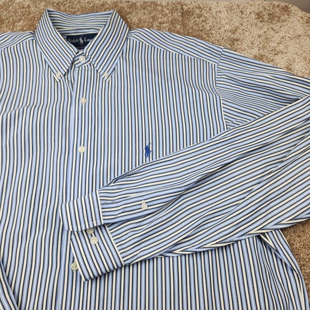 Polo Ralph Lauren Mens Classic Fit Striped Button Down Shirt Blue White 16.5 L